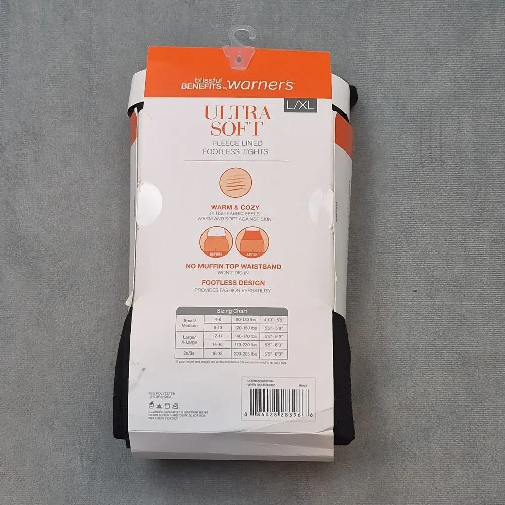 Warner's Women's Black Ultra Soft Fleece Lined Footless Tights 2-Pair Size L/XL